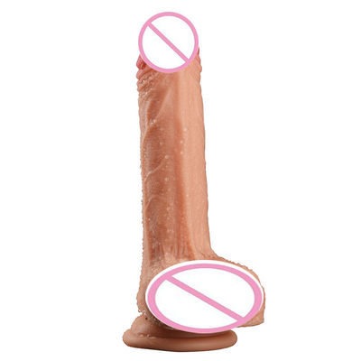 Brown Flesh Male Realistic Dildo Liquid Soft  Silicone  Rubber  Sex Toys For Women With Strong Suction Cup