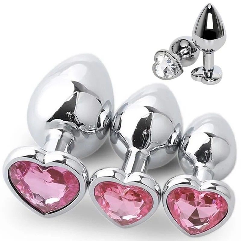 Extremo Pink Sex Stainless Steel Anal Plug Huge Butt Plug Heart Cola Toys Set